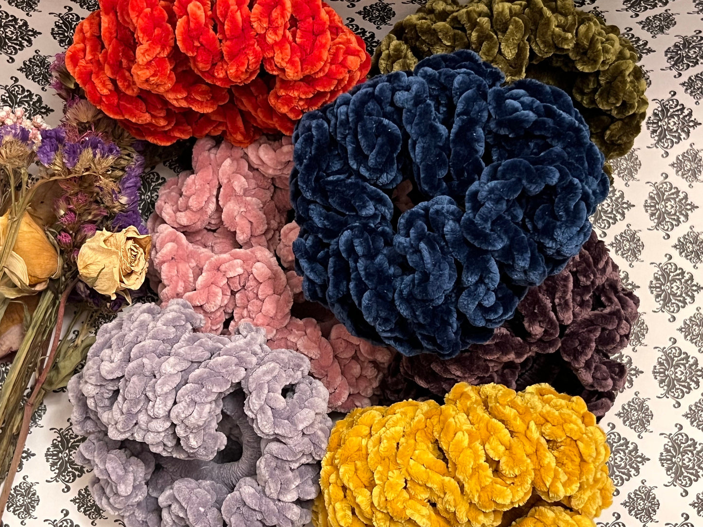Velvet crochet scrunchie
