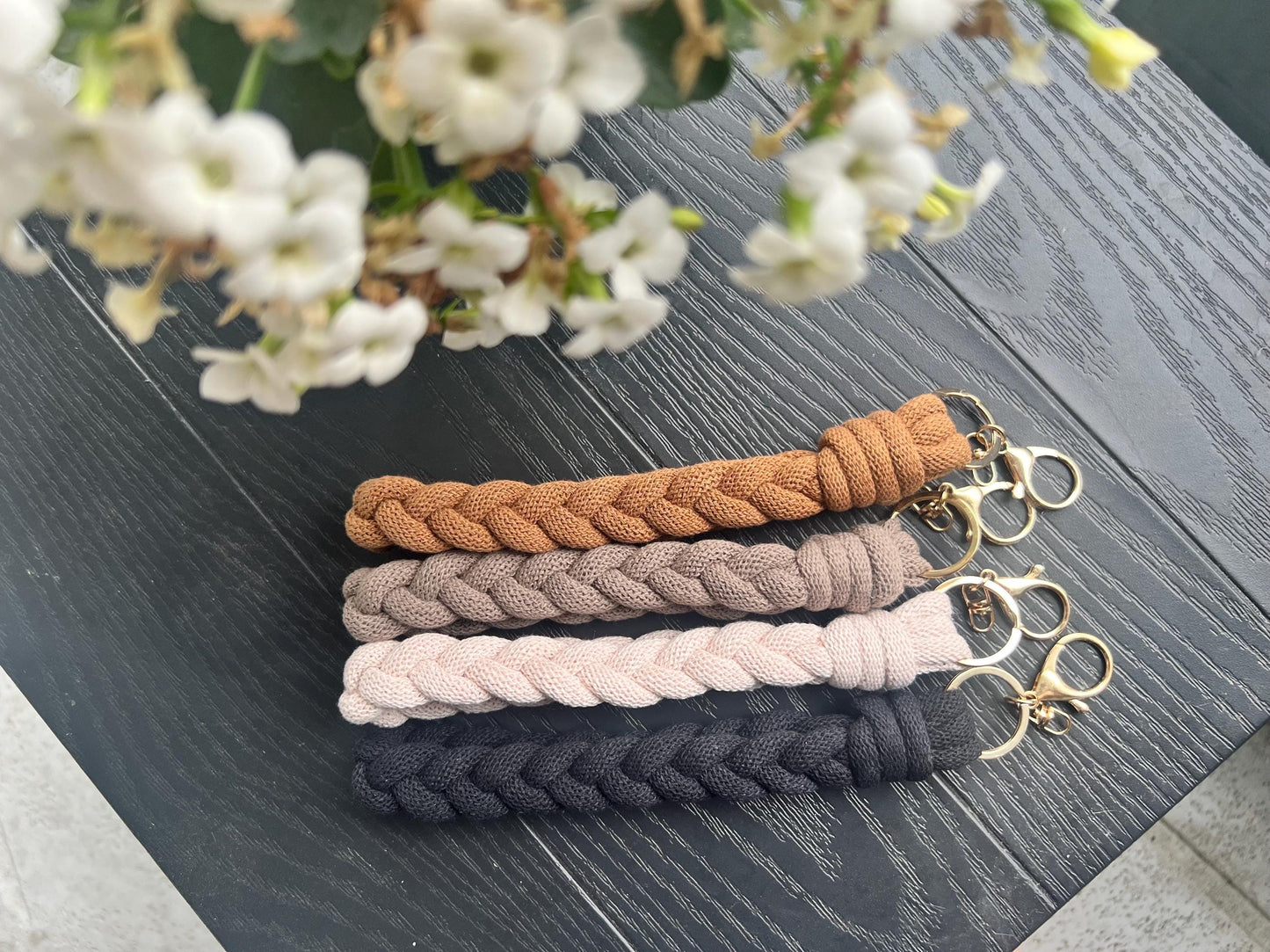 Macrame Keychain - Macrame Wristlet - Stocking Stuffer - Braided Key Fob - Lobster Claw Keychain - Gift for Mom - Boho Keychain